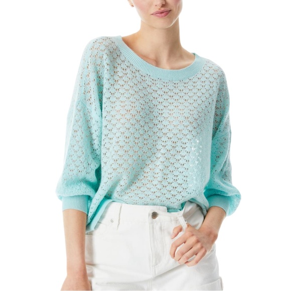 Alice + Olivia Sweaters - Alice + Olivia Saffi Pointelle Cashmere Pullover Sweater in Powder Blue (M)